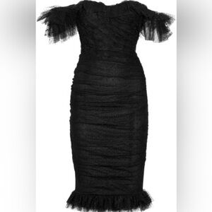 Dolce & Gabbana Black Ruched Midi Dress NWT